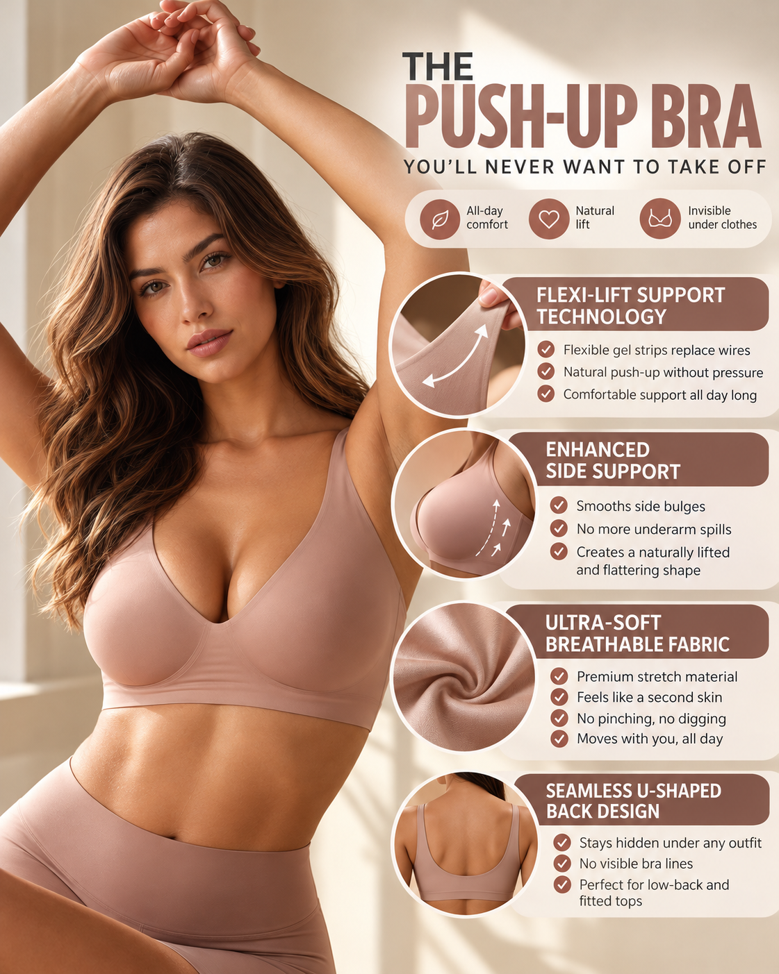 Deep V Wireless Push-Up Bra